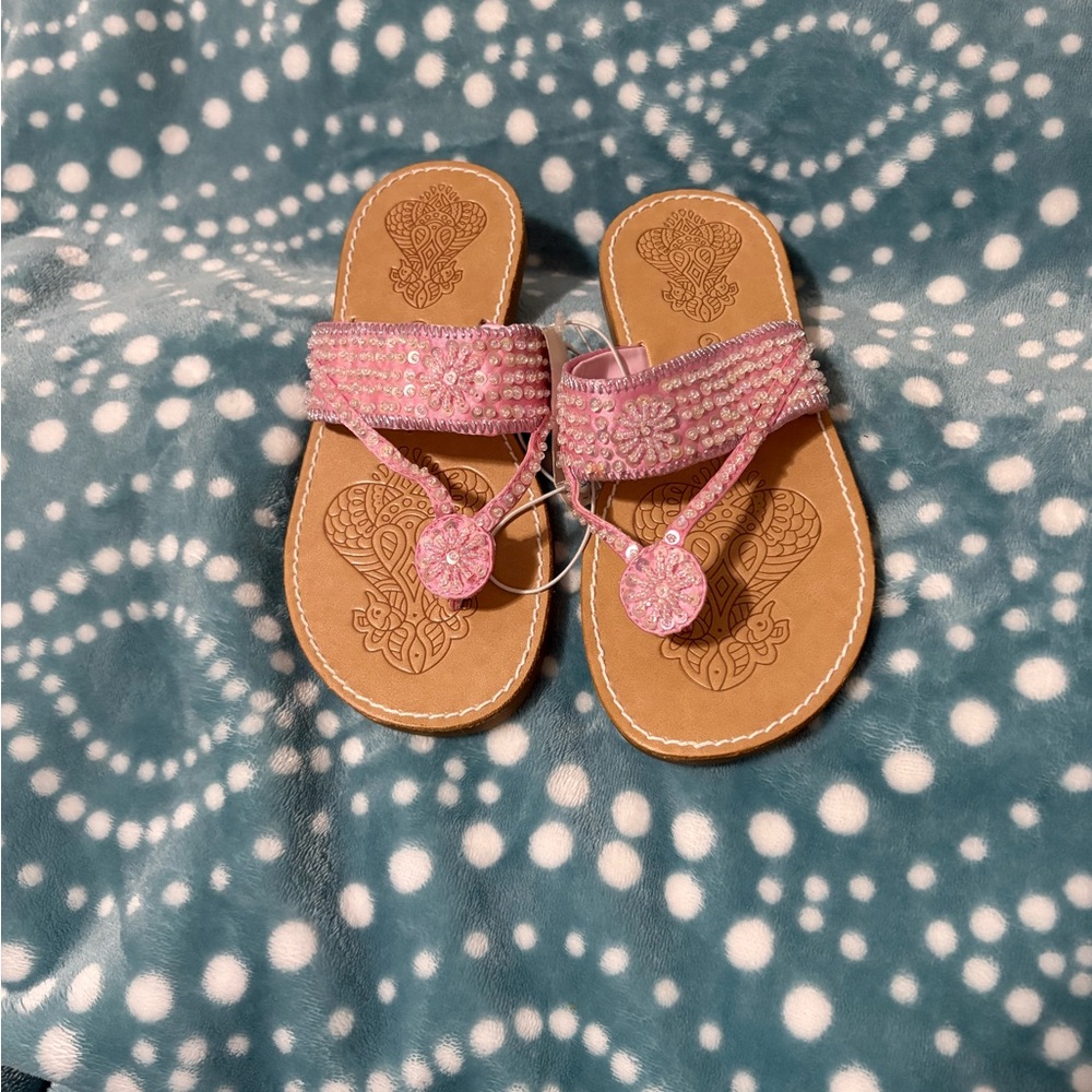 Pink Beaded Kids Sandals